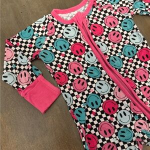 Mille + Roo - Pink Check Smile - Convertible Bamboo footie